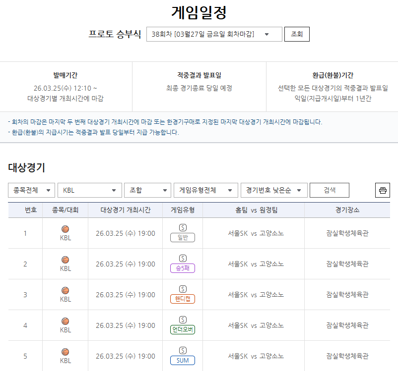 “서울 SK vs 고양 소노”…주중 KBL 빅매치 대상 프로토 승부식 38회차 마감 임박